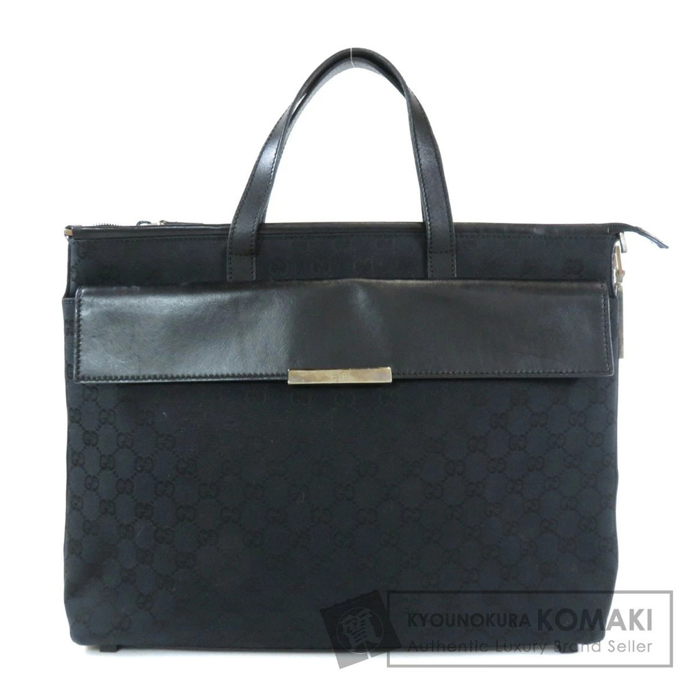 Gucci Black GG Canvas Tote Bag front pocket metallic leather handles